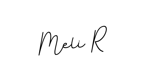 How to make Meli R name signature. Use BallpointsItalic-DORy9 style for creating short signs online. This is the latest handwritten sign. Meli R signature style 11 images and pictures png
