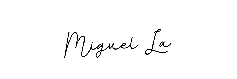 How to make Miguel La name signature. Use BallpointsItalic-DORy9 style for creating short signs online. This is the latest handwritten sign. Miguel La signature style 11 images and pictures png