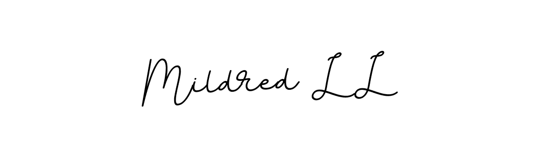 How to make Mildred L L name signature. Use BallpointsItalic-DORy9 style for creating short signs online. This is the latest handwritten sign. Mildred L L signature style 11 images and pictures png