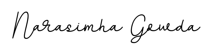 Try this chic Narasimha Gowda handwritten sign style. Using BallpointsItalic-DORy9 font elements, it gives your name a sleek, memorable identity. Narasimha Gowda signature style 11 images and pictures png