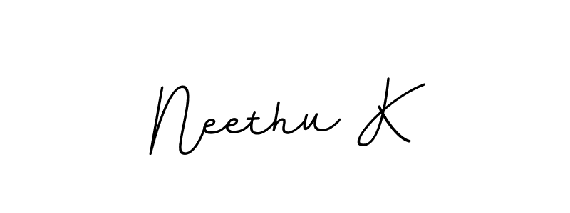 The best way (BallpointsItalic-DORy9) to make a short signature is to pick only two or three words in your name. The name Neethu K include a total of six letters. For converting this name. Neethu K signature style 11 images and pictures png