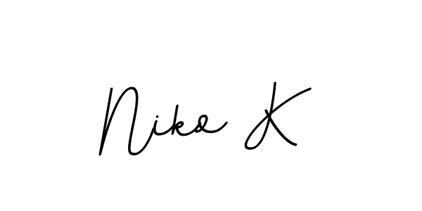 How to make Niko K name signature. Use BallpointsItalic-DORy9 style for creating short signs online. This is the latest handwritten sign. Niko K signature style 11 images and pictures png