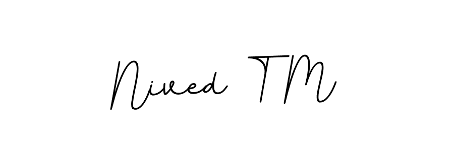 Design your own signature with our free online signature maker. With this signature software, you can create a handwritten (BallpointsItalic-DORy9) signature for name Nived T M. Nived T M signature style 11 images and pictures png