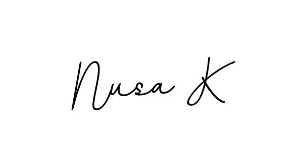 The best way (BallpointsItalic-DORy9) to make a short signature is to pick only two or three words in your name. The name Nusa K include a total of six letters. For converting this name. Nusa K signature style 11 images and pictures png