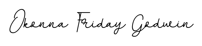 Looking for an artistic signature for Okonna Friday Godwin? The BallpointsItalic-DORy9 calligraphy style gives a sophisticated flow suitable for business cards and emails. Okonna Friday Godwin signature style 11 images and pictures png
