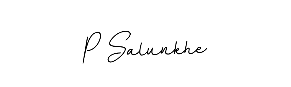 How to make P Salunkhe name signature. Use BallpointsItalic-DORy9 style for creating short signs online. This is the latest handwritten sign. P Salunkhe signature style 11 images and pictures png