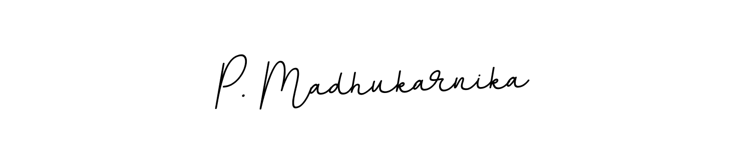 How to make P. Madhukarnika name signature. Use BallpointsItalic-DORy9 style for creating short signs online. This is the latest handwritten sign. P. Madhukarnika signature style 11 images and pictures png