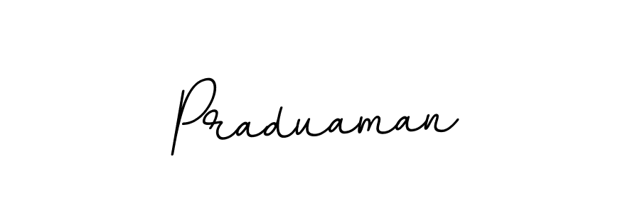 Use a signature maker to create a handwritten signature online. With this signature software, you can design (BallpointsItalic-DORy9) your own signature for name Praduaman. Praduaman signature style 11 images and pictures png