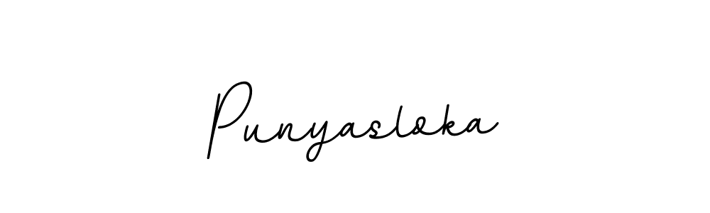 The best way (BallpointsItalic-DORy9) to make a short signature is to pick only two or three words in your name. The name Punyasloka include a total of six letters. For converting this name. Punyasloka signature style 11 images and pictures png