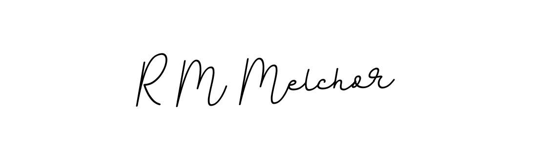 How to make R M Melchor name signature. Use BallpointsItalic-DORy9 style for creating short signs online. This is the latest handwritten sign. R M Melchor signature style 11 images and pictures png