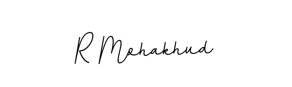 How to make R Mohakhud name signature. Use BallpointsItalic-DORy9 style for creating short signs online. This is the latest handwritten sign. R Mohakhud signature style 11 images and pictures png