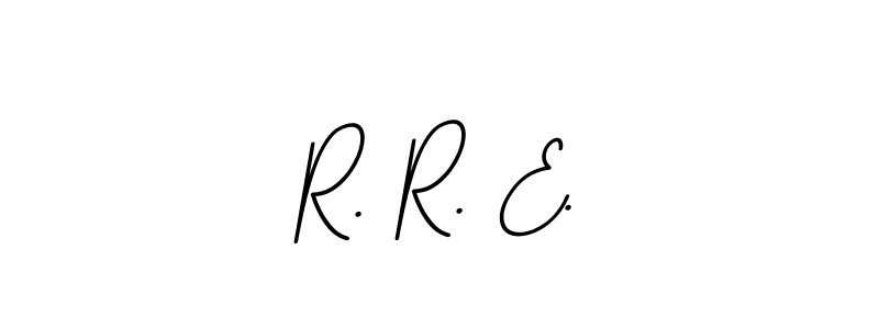 The best way (BallpointsItalic-DORy9) to make a short signature is to pick only two or three words in your name. The name R. R. E. include a total of six letters. For converting this name. R. R. E. signature style 11 images and pictures png