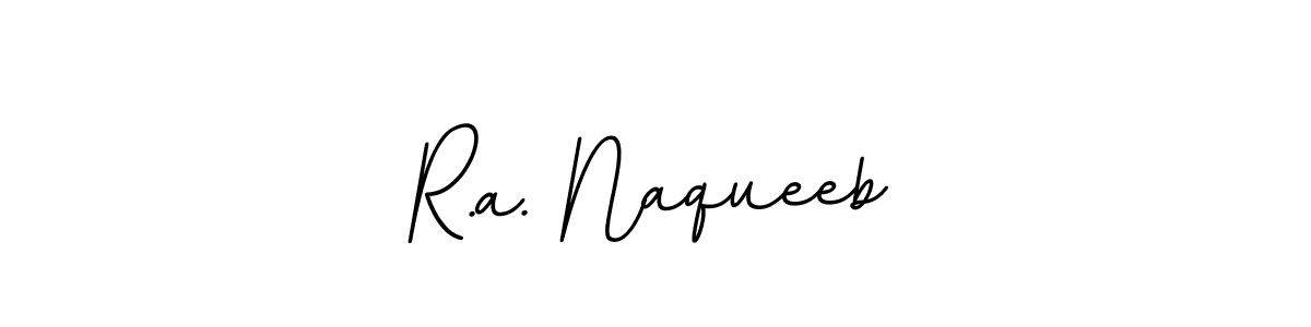 How to make R.a. Naqueeb name signature. Use BallpointsItalic-DORy9 style for creating short signs online. This is the latest handwritten sign. R.a. Naqueeb signature style 11 images and pictures png