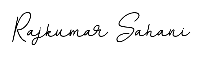 Designed for modern professionals: Rajkumar Sahani name signature crafted with BallpointsItalic-DORy9 script. Ready for digital PDF workflows. Rajkumar Sahani signature style 11 images and pictures png