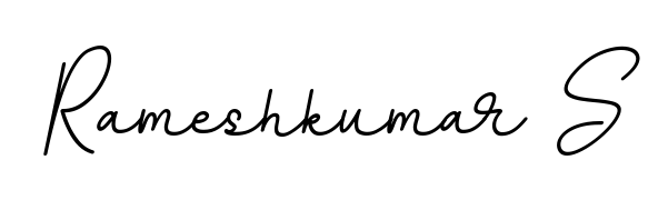 The BallpointsItalic-DORy9 typeface gives name Rameshkumar S a refined look. Suitable for certificates, diplomas, and official verification. Rameshkumar S signature style 11 images and pictures png