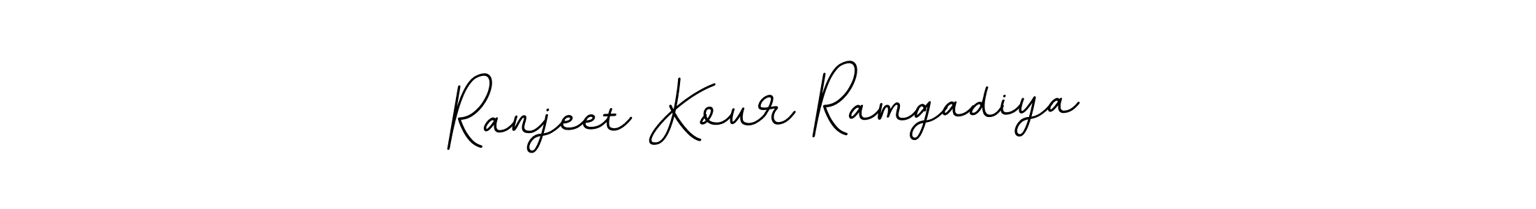 The best way (BallpointsItalic-DORy9) to make a short signature is to pick only two or three words in your name. The name Ranjeet Kour Ramgadiya include a total of six letters. For converting this name. Ranjeet Kour Ramgadiya signature style 11 images and pictures png