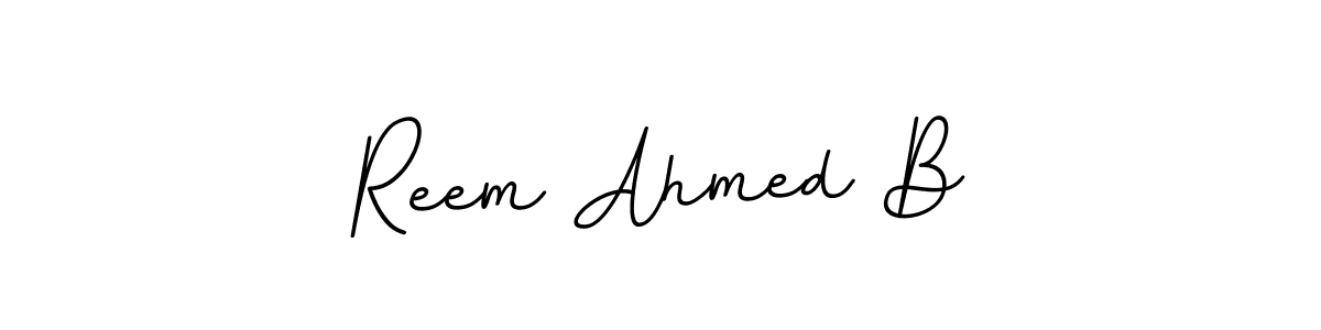 The best way (BallpointsItalic-DORy9) to make a short signature is to pick only two or three words in your name. The name Reem Ahmed B include a total of six letters. For converting this name. Reem Ahmed B signature style 11 images and pictures png