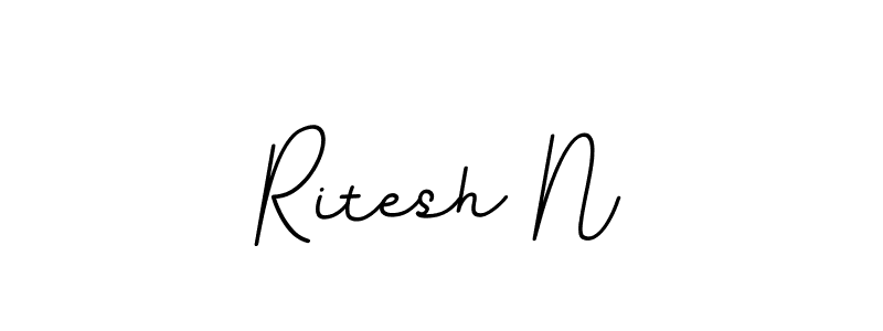 How to make Ritesh N name signature. Use BallpointsItalic-DORy9 style for creating short signs online. This is the latest handwritten sign. Ritesh N signature style 11 images and pictures png