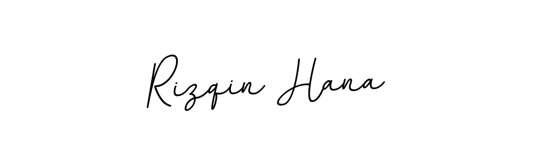 How to make Rizqin Hana name signature. Use BallpointsItalic-DORy9 style for creating short signs online. This is the latest handwritten sign. Rizqin Hana signature style 11 images and pictures png