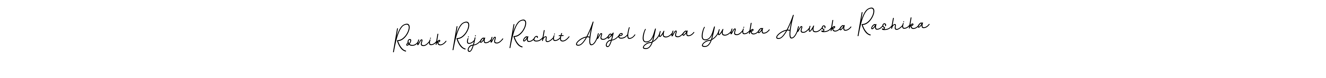 Create a beautiful signature design for name Ronik Rijan Rachit Angel Yuna Yunika Anuska Rashika. With this signature (BallpointsItalic-DORy9) fonts, you can make a handwritten signature for free. Ronik Rijan Rachit Angel Yuna Yunika Anuska Rashika signature style 11 images and pictures png