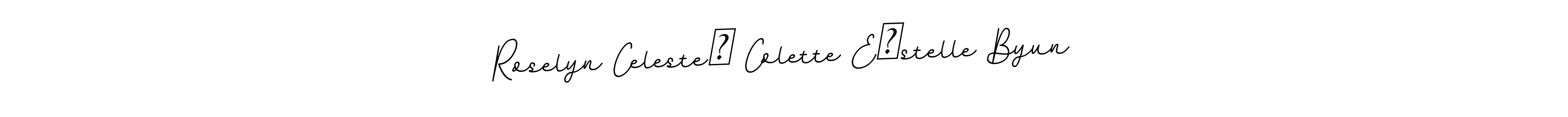 This is the best signature style for the Roselyn Celesté Colette Èstelle Byun name. Also you like these signature font (BallpointsItalic-DORy9). Mix name signature. Roselyn Celesté Colette Èstelle Byun signature style 11 images and pictures png