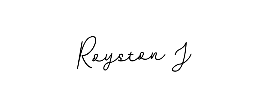 How to make Royston J name signature. Use BallpointsItalic-DORy9 style for creating short signs online. This is the latest handwritten sign. Royston J signature style 11 images and pictures png