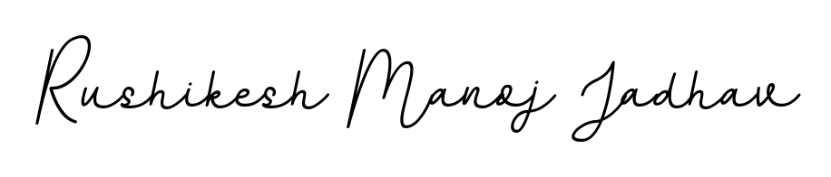 Personalize your online presence with Rushikesh Manoj Jadhav signature rendered in elegant BallpointsItalic-DORy9 font. Great for website footers and blogs. Rushikesh Manoj Jadhav signature style 11 images and pictures png