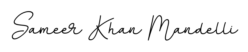 A stylish, flowing autograph style designed for name Sameer Khan Mandelli using BallpointsItalic-DORy9 typography. Perfect for digital creative projects. Sameer Khan Mandelli signature style 11 images and pictures png