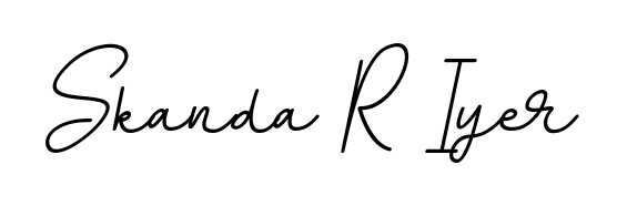 Designed for modern professionals: Skanda R Iyer name signature crafted with BallpointsItalic-DORy9 script. Ready for digital PDF workflows. Skanda R Iyer signature style 11 images and pictures png