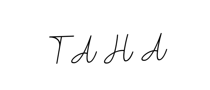 The best way (BallpointsItalic-DORy9) to make a short signature is to pick only two or three words in your name. The name T A H A include a total of six letters. For converting this name. T A H A signature style 11 images and pictures png