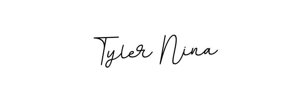 How to make Tyler Nina name signature. Use BallpointsItalic-DORy9 style for creating short signs online. This is the latest handwritten sign. Tyler Nina signature style 11 images and pictures png