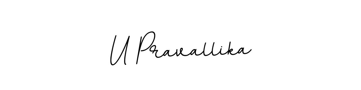 The best way (BallpointsItalic-DORy9) to make a short signature is to pick only two or three words in your name. The name U Pravallika include a total of six letters. For converting this name. U Pravallika signature style 11 images and pictures png