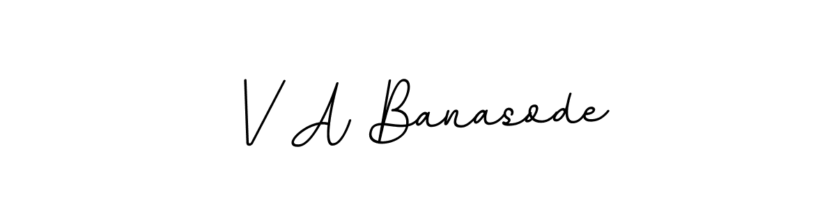 How to make V A Banasode name signature. Use BallpointsItalic-DORy9 style for creating short signs online. This is the latest handwritten sign. V A Banasode signature style 11 images and pictures png