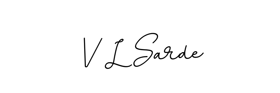 How to make V L Sarde name signature. Use BallpointsItalic-DORy9 style for creating short signs online. This is the latest handwritten sign. V L Sarde signature style 11 images and pictures png