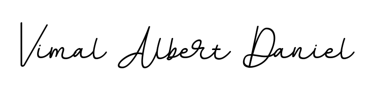 Transform the name Vimal Albert Daniel into a signature masterpiece using BallpointsItalic-DORy9 font. Ideal for photographers, artists, and creators looking for watermarks. Vimal Albert Daniel signature style 11 images and pictures png
