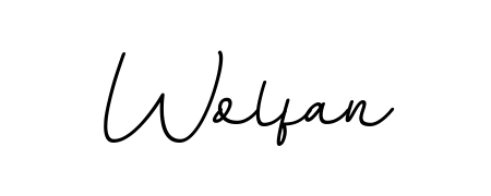 A sleek calligraphic signature for name Wolfan utilizing BallpointsItalic-DORy9 styling. Great for adding personal signatures to photos and art. Wolfan signature style 11 images and pictures png