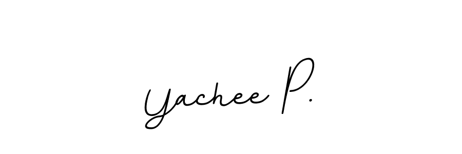 The best way (BallpointsItalic-DORy9) to make a short signature is to pick only two or three words in your name. The name Yachee P. include a total of six letters. For converting this name. Yachee P. signature style 11 images and pictures png