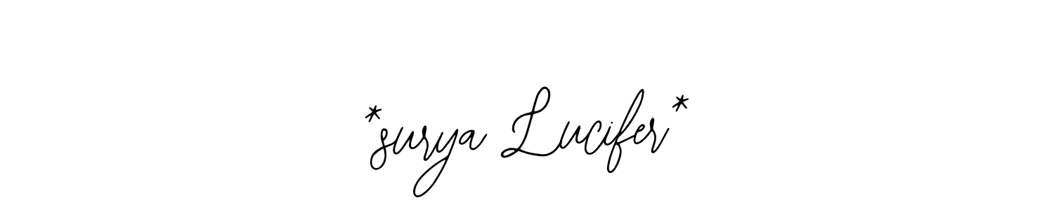 The best way (Bearetta-2O07w) to make a short signature is to pick only two or three words in your name. The name *surya Lucifer* include a total of six letters. For converting this name. *surya Lucifer* signature style 12 images and pictures png