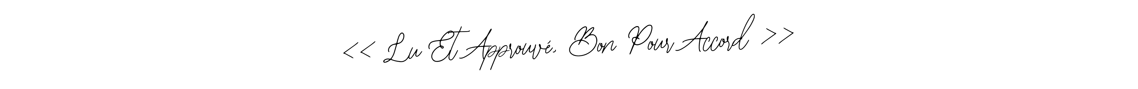 Design your own signature with our free online signature maker. With this signature software, you can create a handwritten (Bearetta-2O07w) signature for name << Lu Et Approuvé, Bon Pour Accord >>. << Lu Et Approuvé, Bon Pour Accord >> signature style 12 images and pictures png
