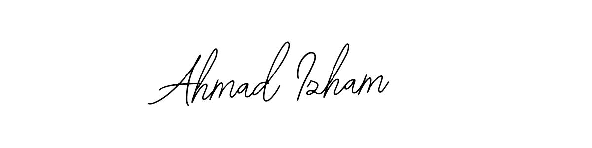 You should practise on your own different ways (Bearetta-2O07w) to write your name (Ahmad Izham ) in signature. don't let someone else do it for you. Ahmad Izham  signature style 12 images and pictures png