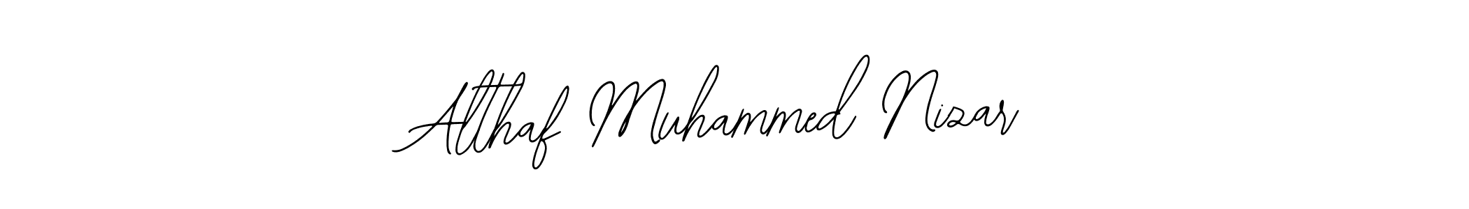 The best way (Bearetta-2O07w) to make a short signature is to pick only two or three words in your name. The name Althaf Muhammed Nizar include a total of six letters. For converting this name. Althaf Muhammed Nizar signature style 12 images and pictures png