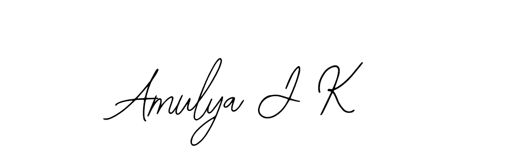 The best way (Bearetta-2O07w) to make a short signature is to pick only two or three words in your name. The name Amulya J K include a total of six letters. For converting this name. Amulya J K signature style 12 images and pictures png