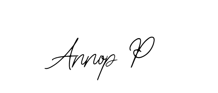 How to make Annop P name signature. Use Bearetta-2O07w style for creating short signs online. This is the latest handwritten sign. Annop P signature style 12 images and pictures png