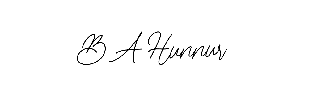 How to make B A Hunnur name signature. Use Bearetta-2O07w style for creating short signs online. This is the latest handwritten sign. B A Hunnur signature style 12 images and pictures png