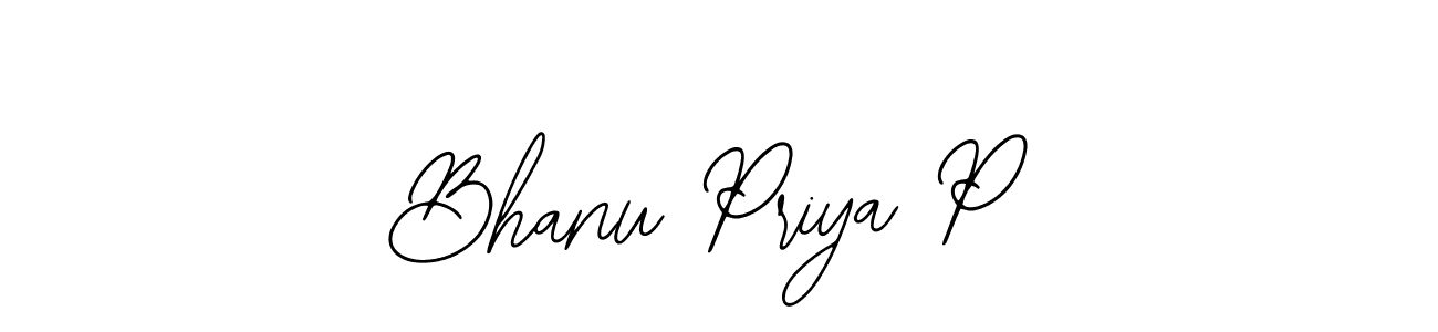 The best way (Bearetta-2O07w) to make a short signature is to pick only two or three words in your name. The name Bhanu Priya P include a total of six letters. For converting this name. Bhanu Priya P signature style 12 images and pictures png