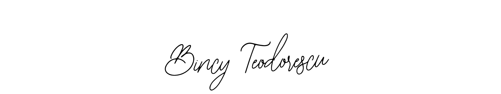 How to make Bincy Teodorescu name signature. Use Bearetta-2O07w style for creating short signs online. This is the latest handwritten sign. Bincy Teodorescu signature style 12 images and pictures png