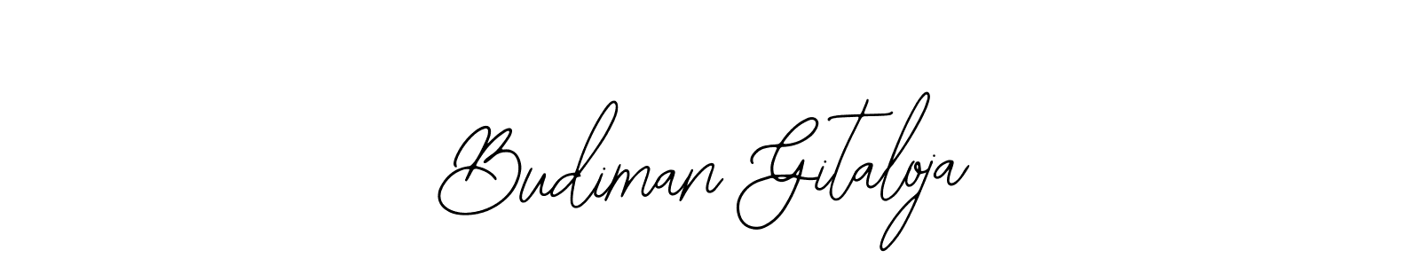 The best way (Bearetta-2O07w) to make a short signature is to pick only two or three words in your name. The name Budiman Gitaloja include a total of six letters. For converting this name. Budiman Gitaloja signature style 12 images and pictures png