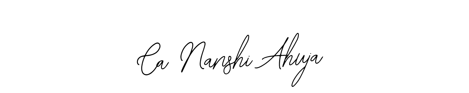 You should practise on your own different ways (Bearetta-2O07w) to write your name (Ca Nanshi Ahuja) in signature. don't let someone else do it for you. Ca Nanshi Ahuja signature style 12 images and pictures png