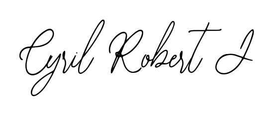 Designed for modern professionals: Cyril Robert J name signature crafted with Bearetta-2O07w script. Ready for digital PDF workflows. Cyril Robert J signature style 12 images and pictures png