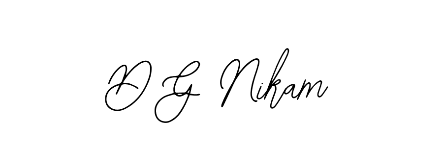 How to make D G Nikam name signature. Use Bearetta-2O07w style for creating short signs online. This is the latest handwritten sign. D G Nikam signature style 12 images and pictures png